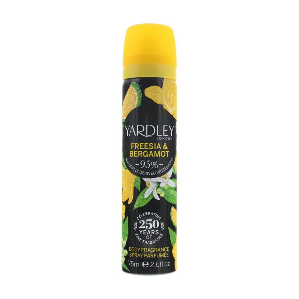 Yardley London Freesia & Bergamot Körperspray, 75ml. Feine Duftspray-Dose mit Zitrusfrüchten.