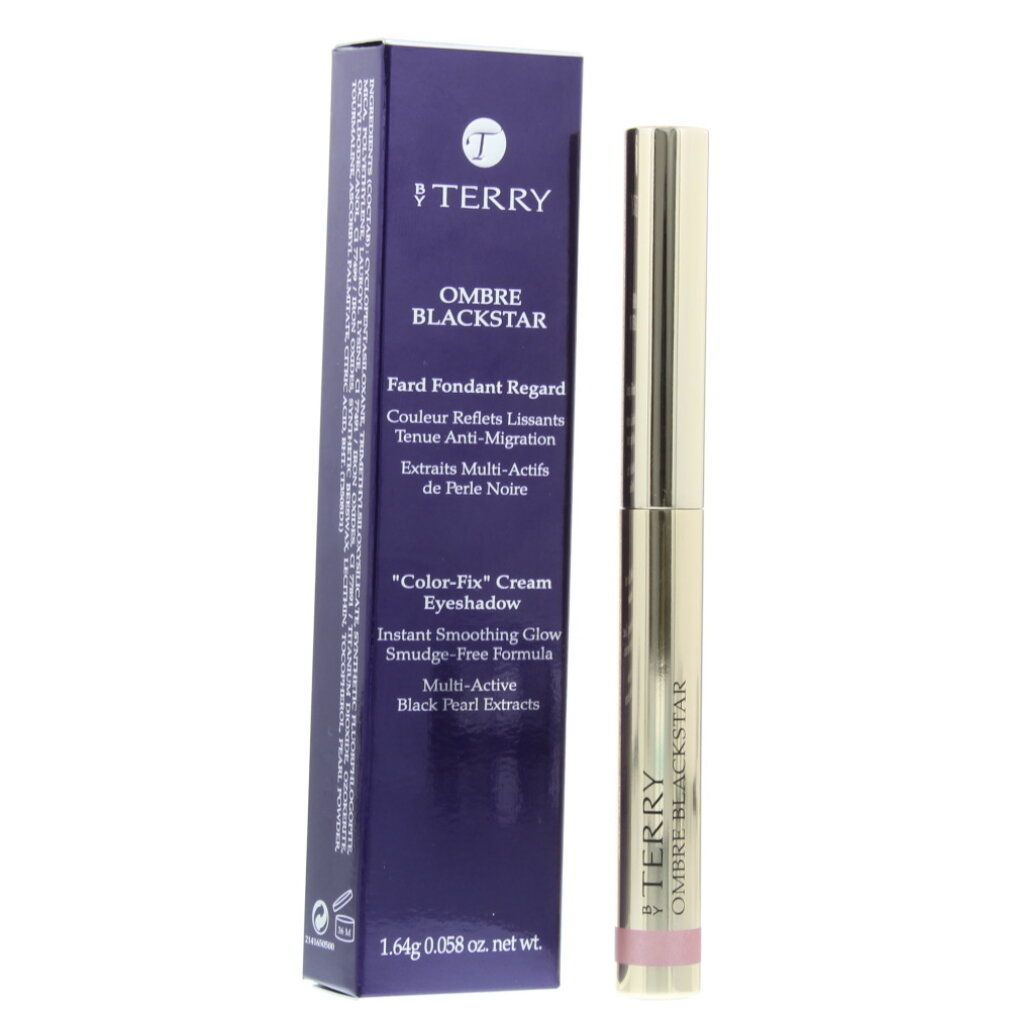 Lidschattenstift und Verpackung. Aufschrift: TERRY OMBRE BLACKSTAR. Farbe: Lila, Gold. Text: Color-Fix Cream Eyeshadow.
