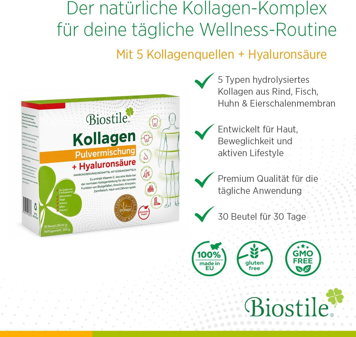Biostile Collagen Powder Blend + Hyaluronic Acid – Kollagen Hydrolysat Pulver