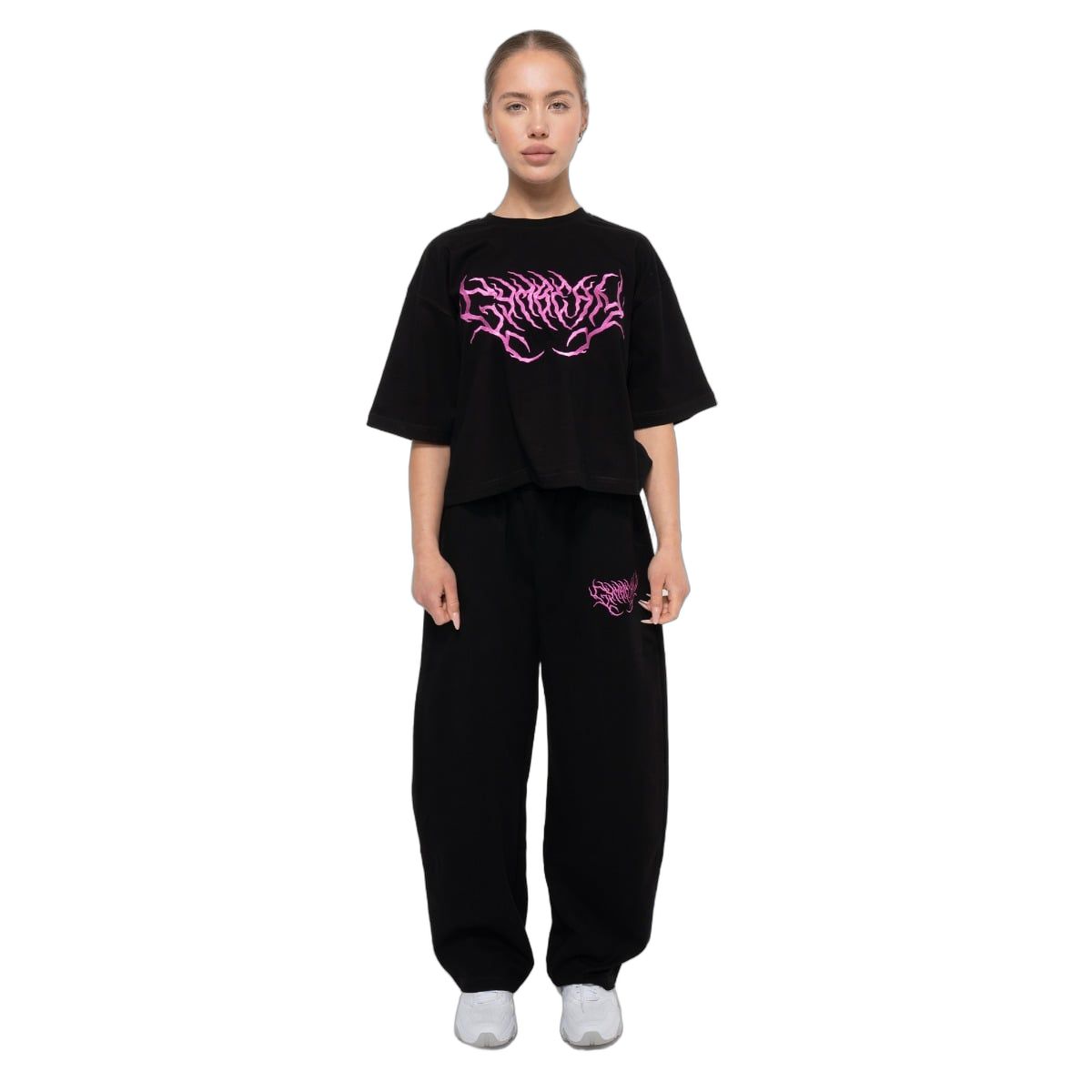 GymBeam T-Shirt Damen Oversized Kurzarm mit Rundhalsausschnitt Schwarz Thorn