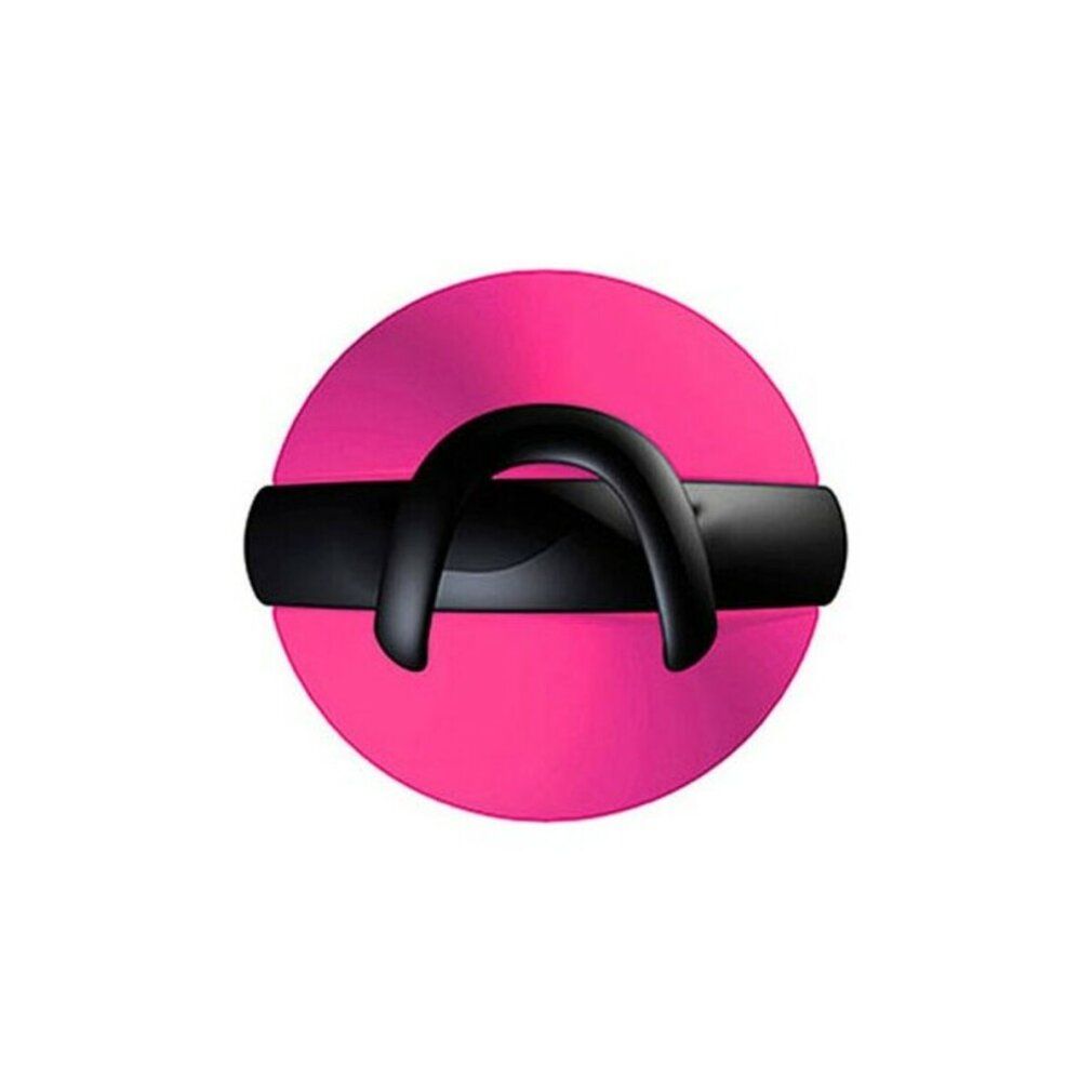 Joyballs secret. Pinkfarbene Scheibe mit schwarzem Griff. Weißer Hintergrund.
