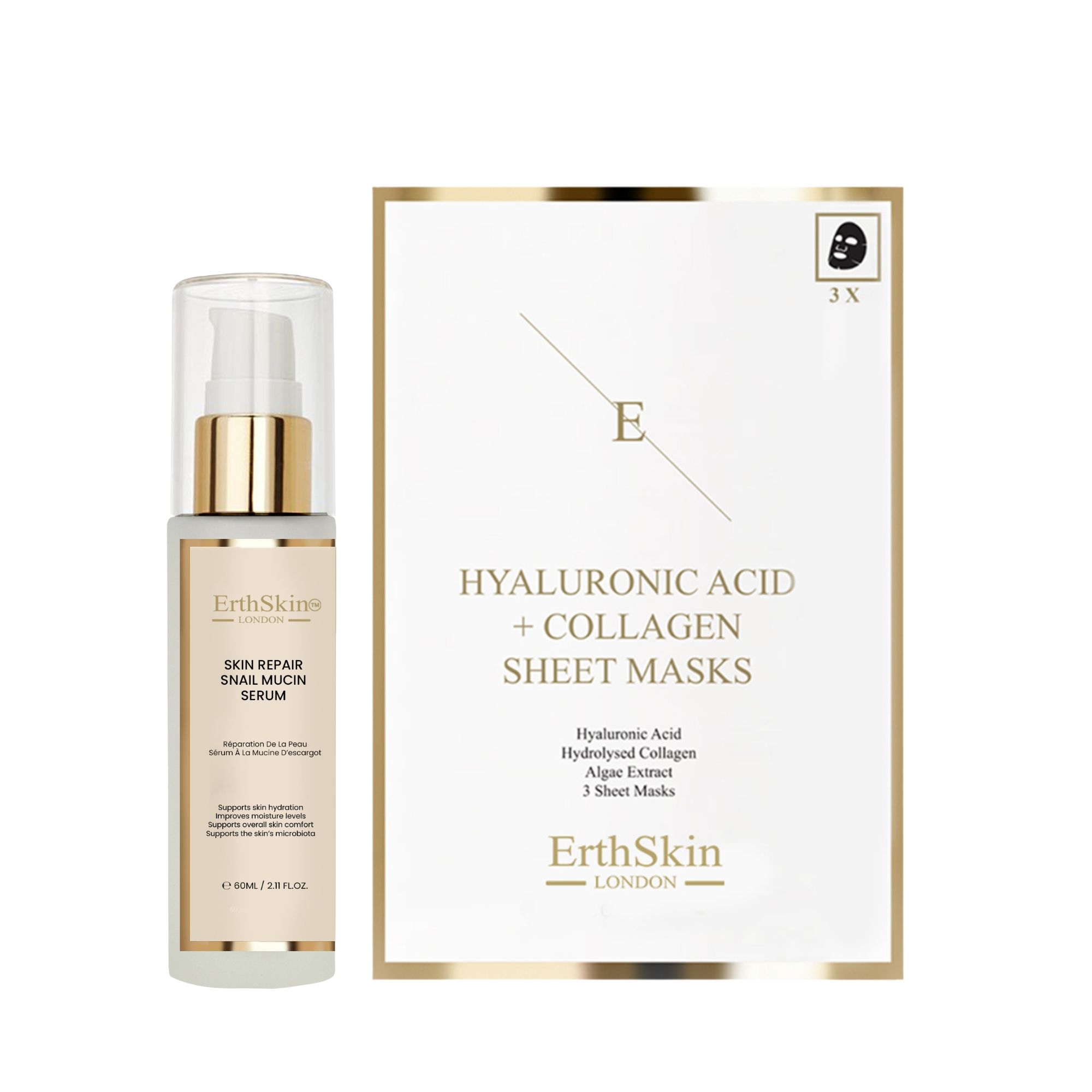 ErthSkin London Hautpflege-Set mit Schneckenserum und Kollagenmaske 60 ml