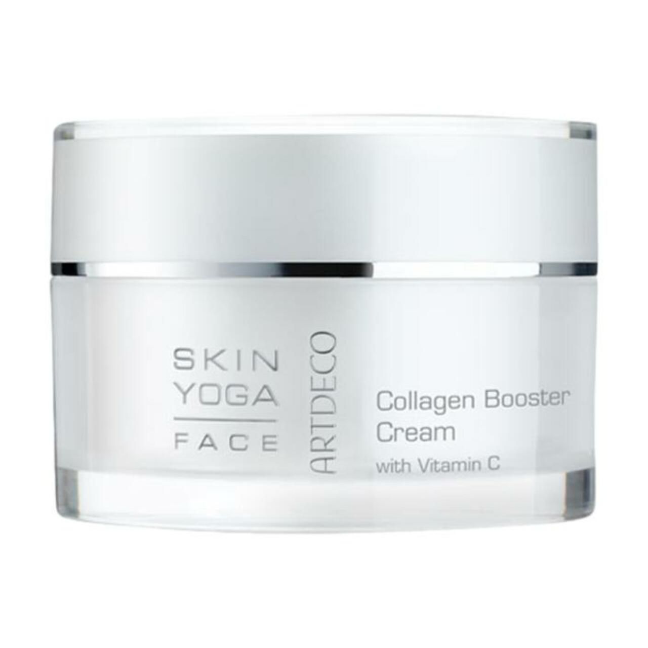 Creme-Tiegel mit Deckel. Aufschrift: Skin Yoga Face, Artdeco, Collagen Booster Cream with Vitamin C.