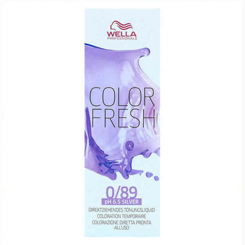 Schmale Verpackung mit Wella Color Fresh, 0/89. Direktziehendes Tönungsliquid. Auf weißem Hintergrund.