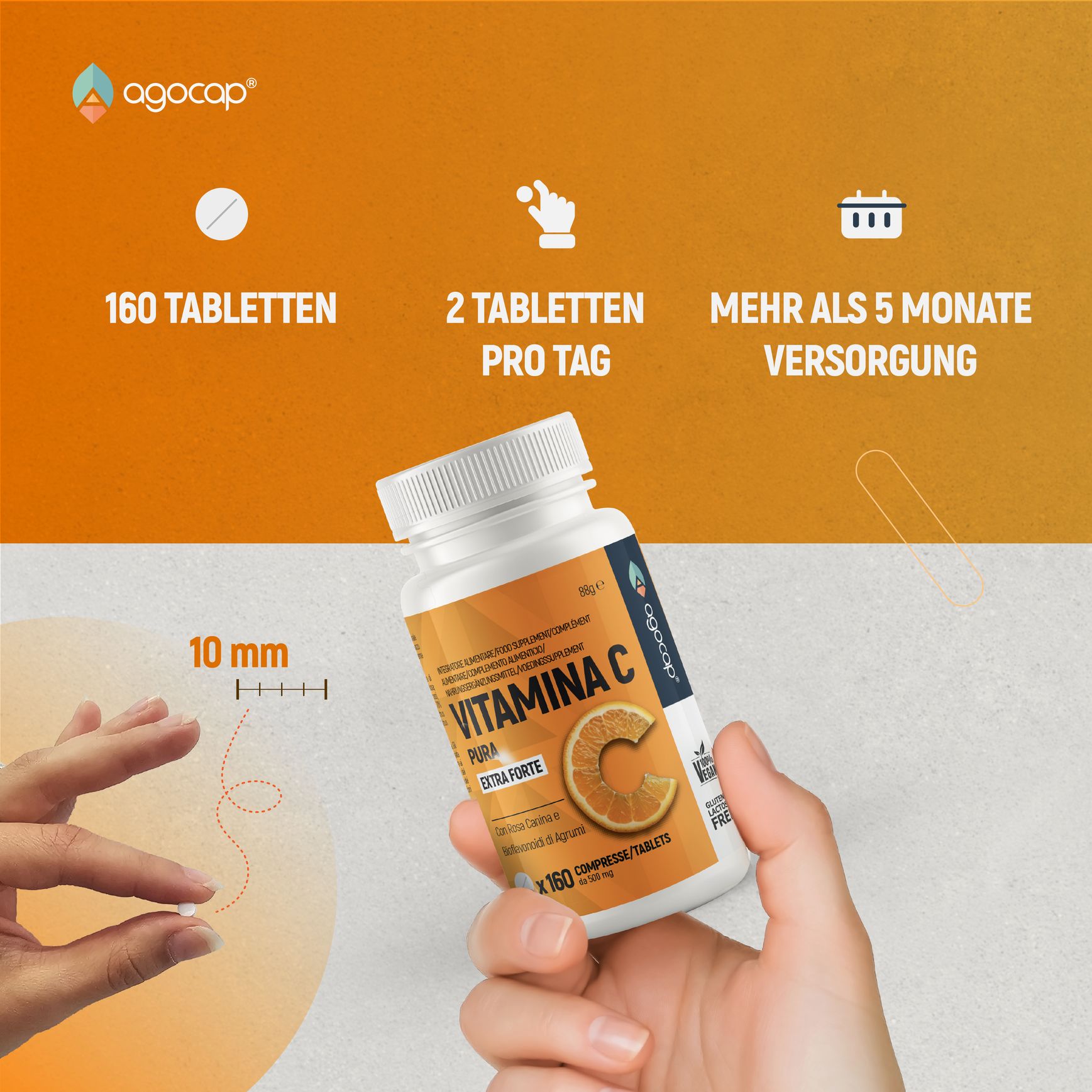 agocap - Vitamin C 500mg mit Bioflavonoiden aus Zitrusfrüchten und Hagebutten