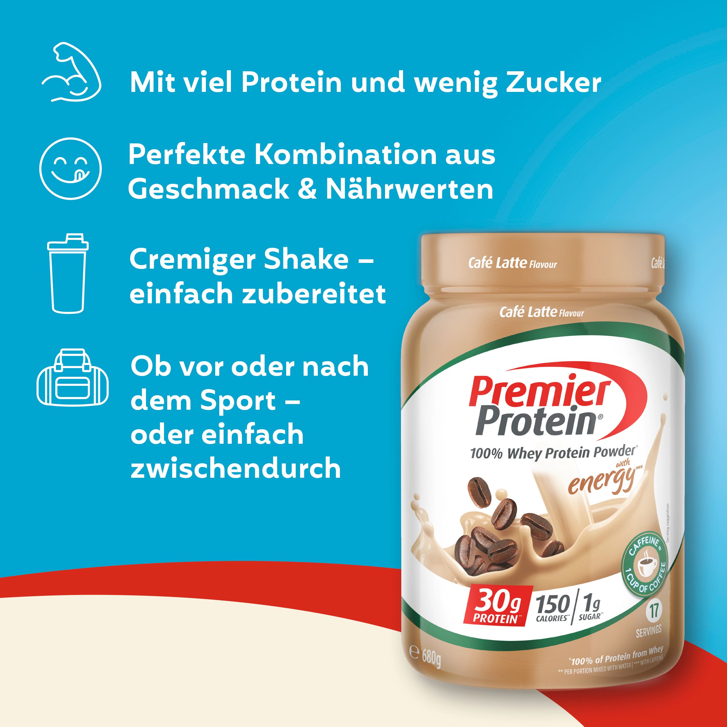 Premier Protein Whey 100% Protein Powder Café Latte