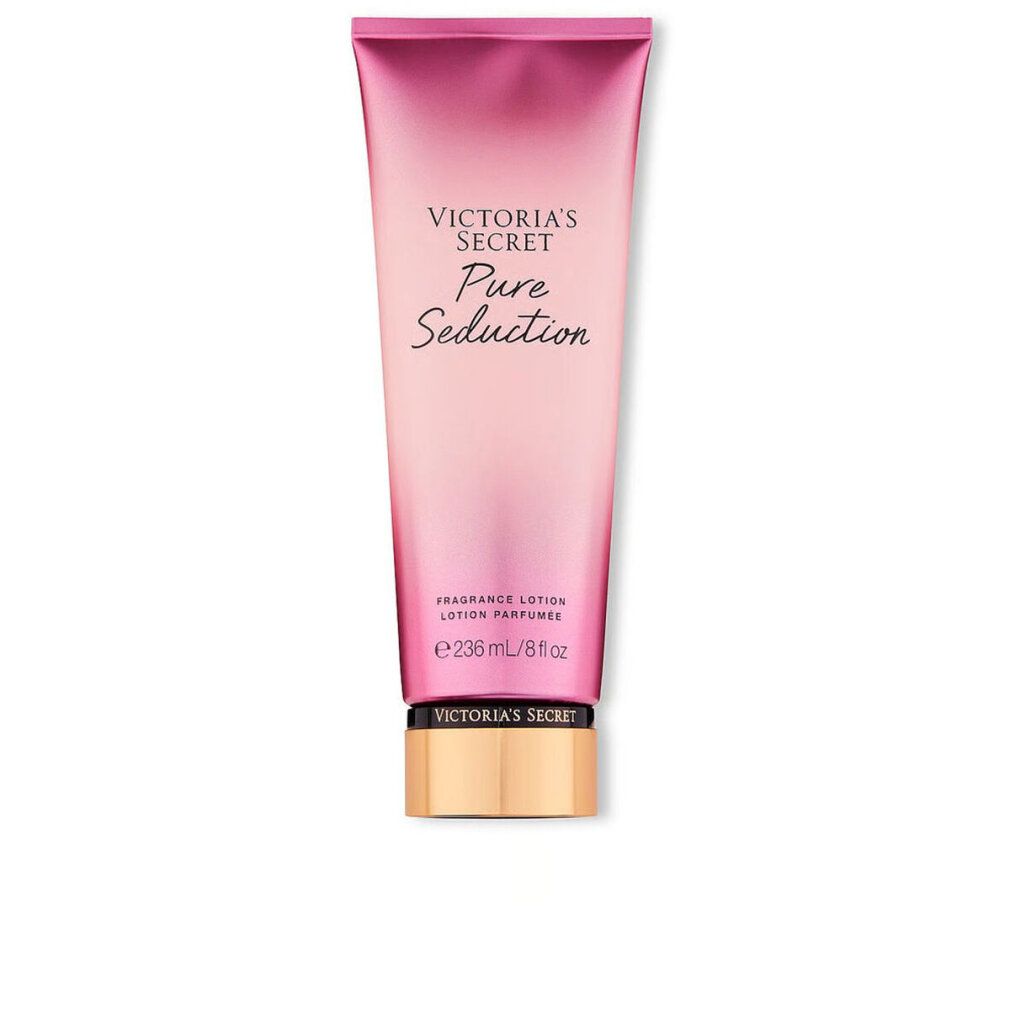 Victoria's Secret Pure Seduction Körperlotion, 236 ml / 8 fl oz, in schimmernder rosa Tube mit goldenem Verschluss.