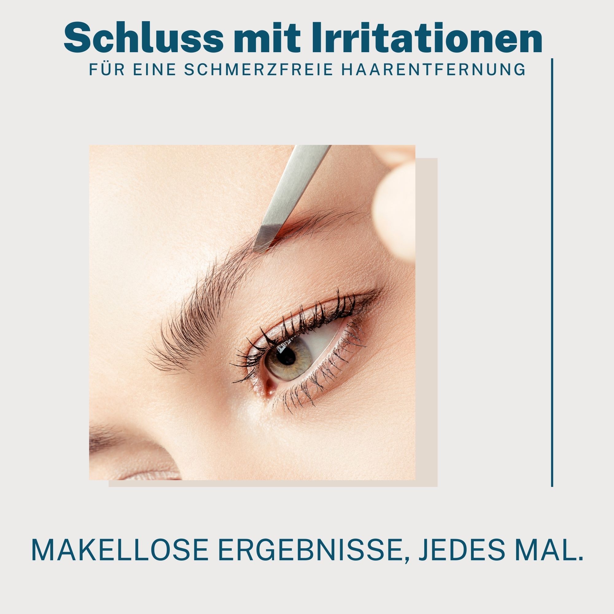 Nahaufnahme einer Person, die mit einer REMOS Pinzette die Augenbrauen zupft. Schmerzfreie Haarentfernung.