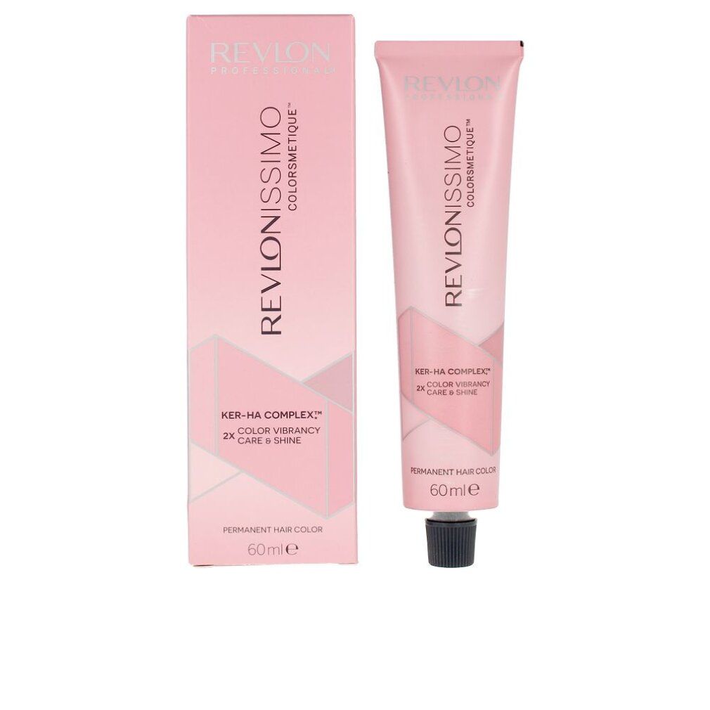 Rosa Verpackung und Tube. Aufschrift: REVLONISSIMO COLORSMETIQUE. Enthält 60 ml. Mit schwarzem Verschluss.