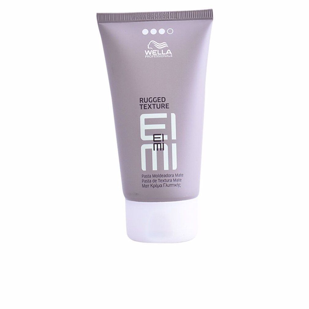 Graue Tube mit weißem Deckel. Aufschrift: Wella Eimi Rugged Texture. Texturierende Paste.