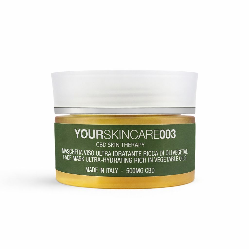 Maschera Viso CBD Dorata Ultra Idratante – Trattamento Nutriente, Illuminante e Rigenerante