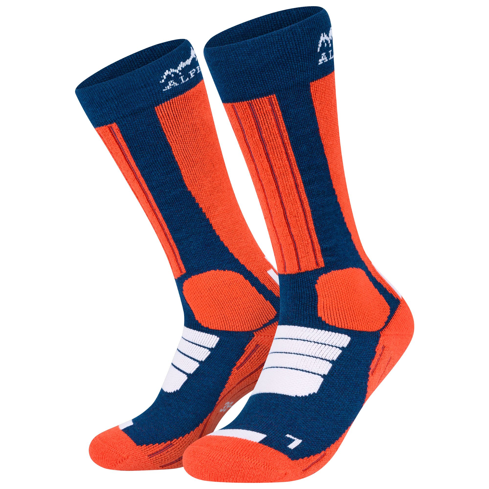 Alpenwert SKI Socken Merino Orange/Blau 35-38 2 St