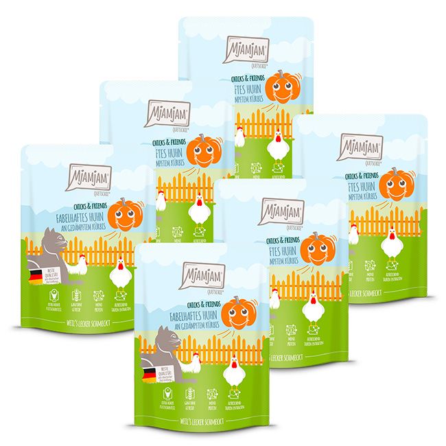 MjAMjAM - Quetschie Chicks & Friends fabelhaftes Huhn an gedämpftem Kürbis 6x300 g Futter