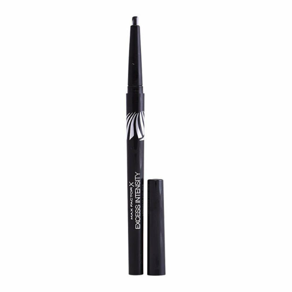 Schwarzer Eyeliner mit abgenommener Kappe. Auf dem Stift steht "MAX FACTOR X EXCESS INTENSITY".