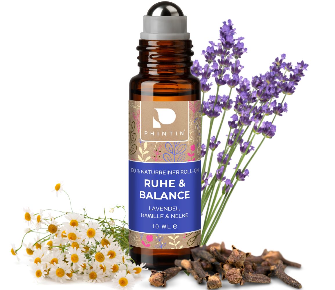 PHINTIN Roll-On Ruhe & Balance naturrein –ätherische Öle Lavendel, Kamille & Nelkenöl