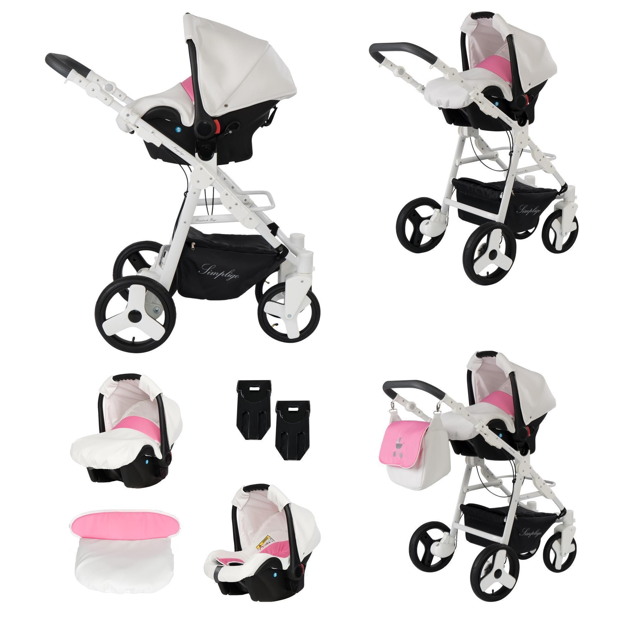 Friedrich Hugo Simpligo 4 in 1 Kinderwagen Komplettset ISOFIX Basis Luftreifen, Pink (Kunstleder)