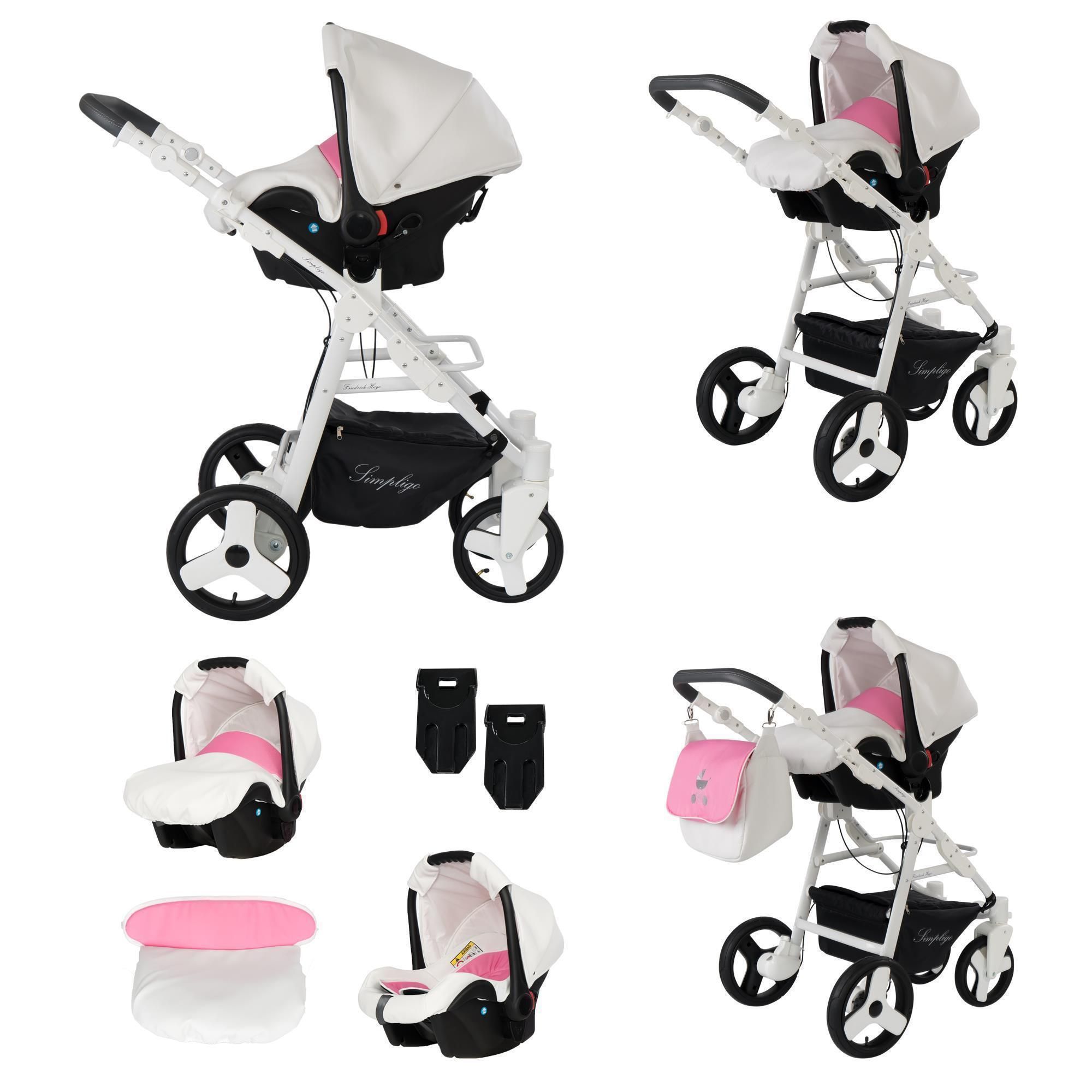 Friedrich Hugo Simpligo 3 in 1 Kinderwagen Set Luftreifen, Pink (Kunstleder)