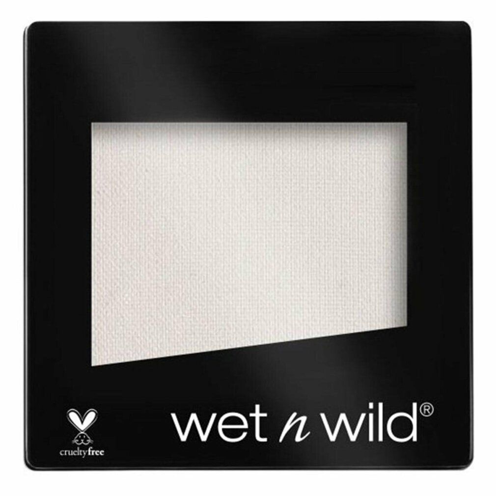 Quadratische Lidschatten-Palette in Schwarz mit weißem Lidschatten. Marke: wet n wild. Cruelty-free-Logo.