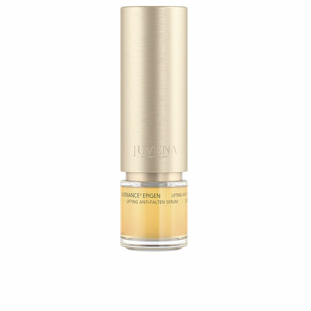 Goldfarbenes Serum in einer zylindrischen Flasche mit goldfarbenem Deckel. Aufschrift: Juvena Juvenance Epigen, Lifting Anti-Falten Serum.