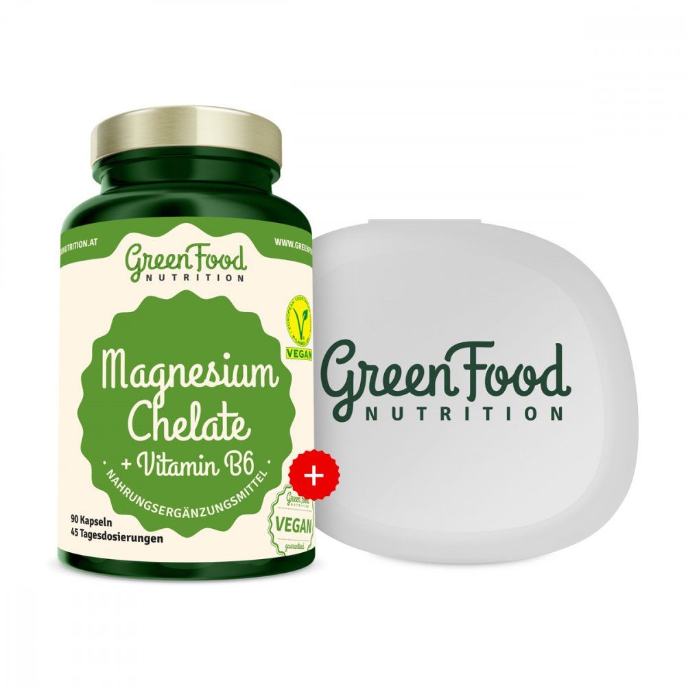 GreenFood Nutrition Magnesium Chelate + Vitamin B6 + Gratis Kapselbehälter