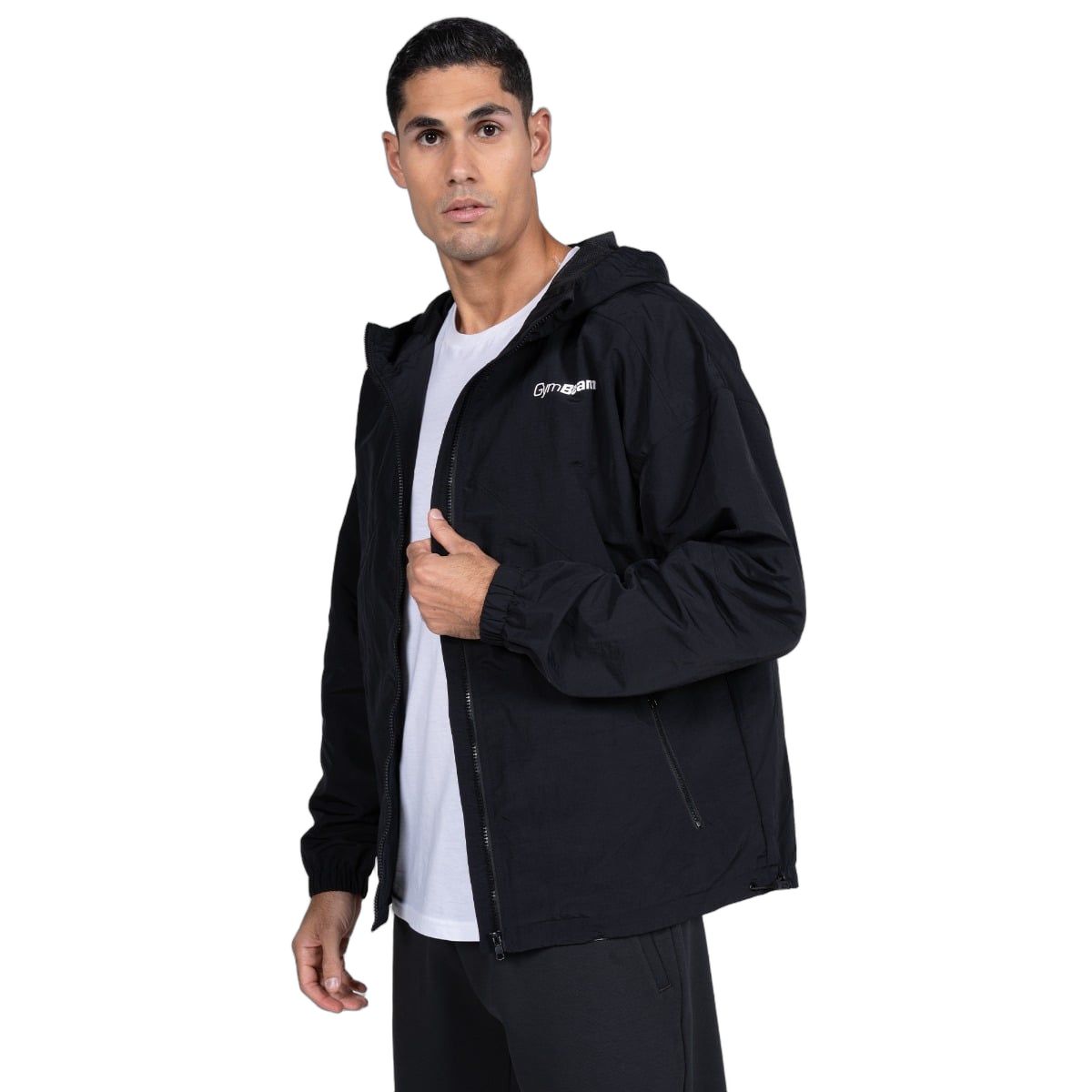 GymBeam Jacke Herren loose mit Kapuze und Reißverschluss in Schwarz