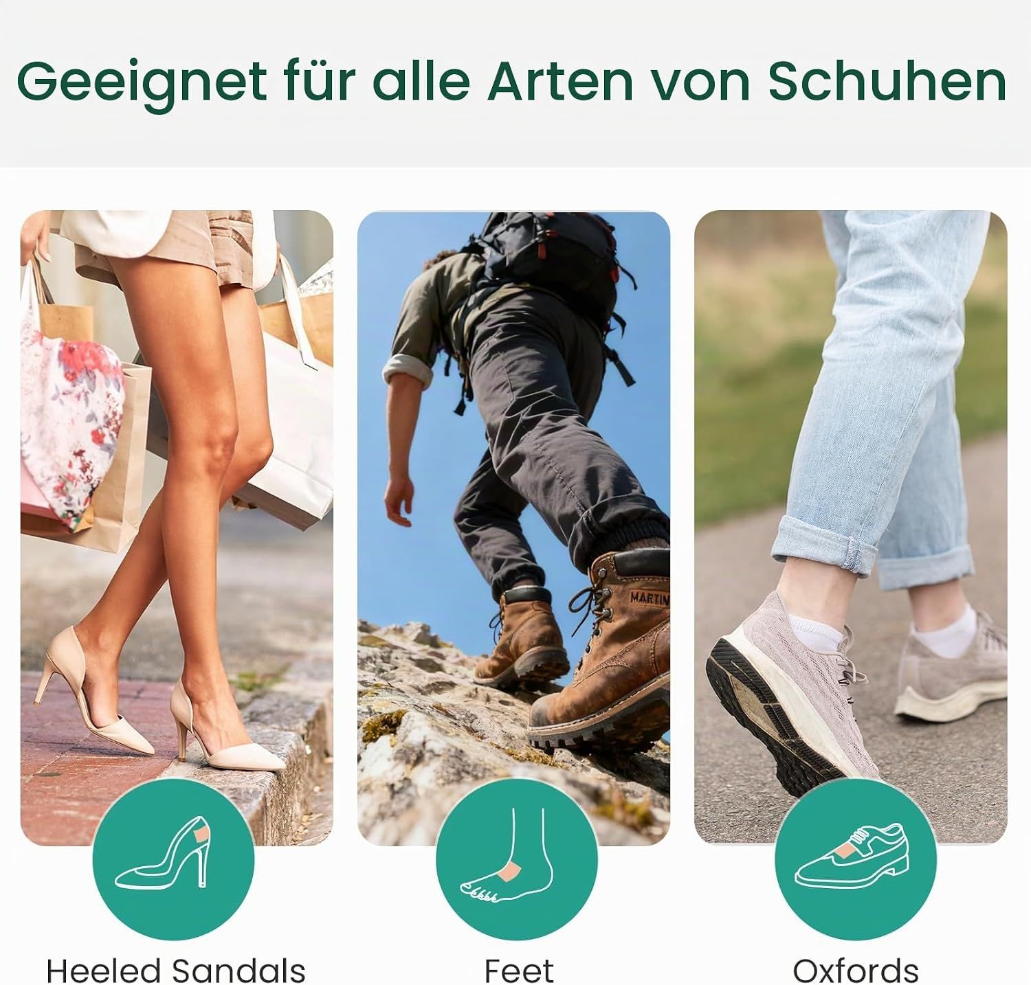 Ein Mann und eine Frau joggen am Wasser, umgeben von Icons für Komfort und einfache Handhabung.