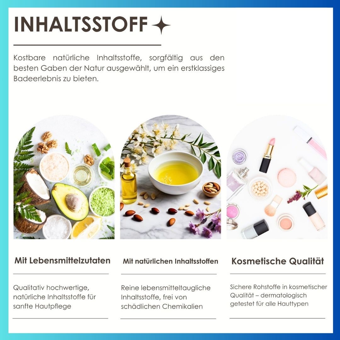 Inhaltsstoffe: Lebensmittelzutaten, natürliche Inhaltsstoffe, kosmetische Qualität. Text: Saboo.