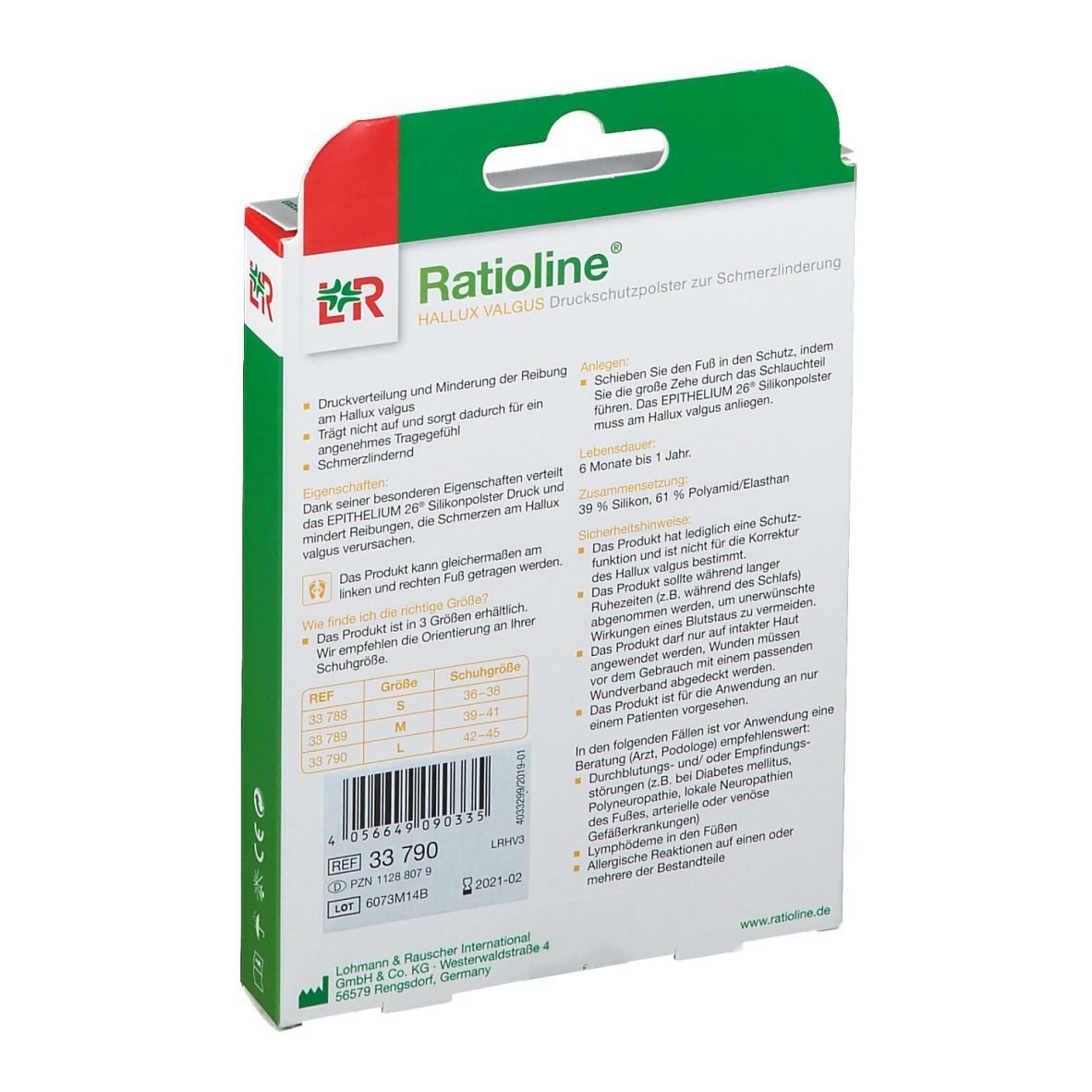 Ratioline® Hallux Valgus Druchschutzpolster L
