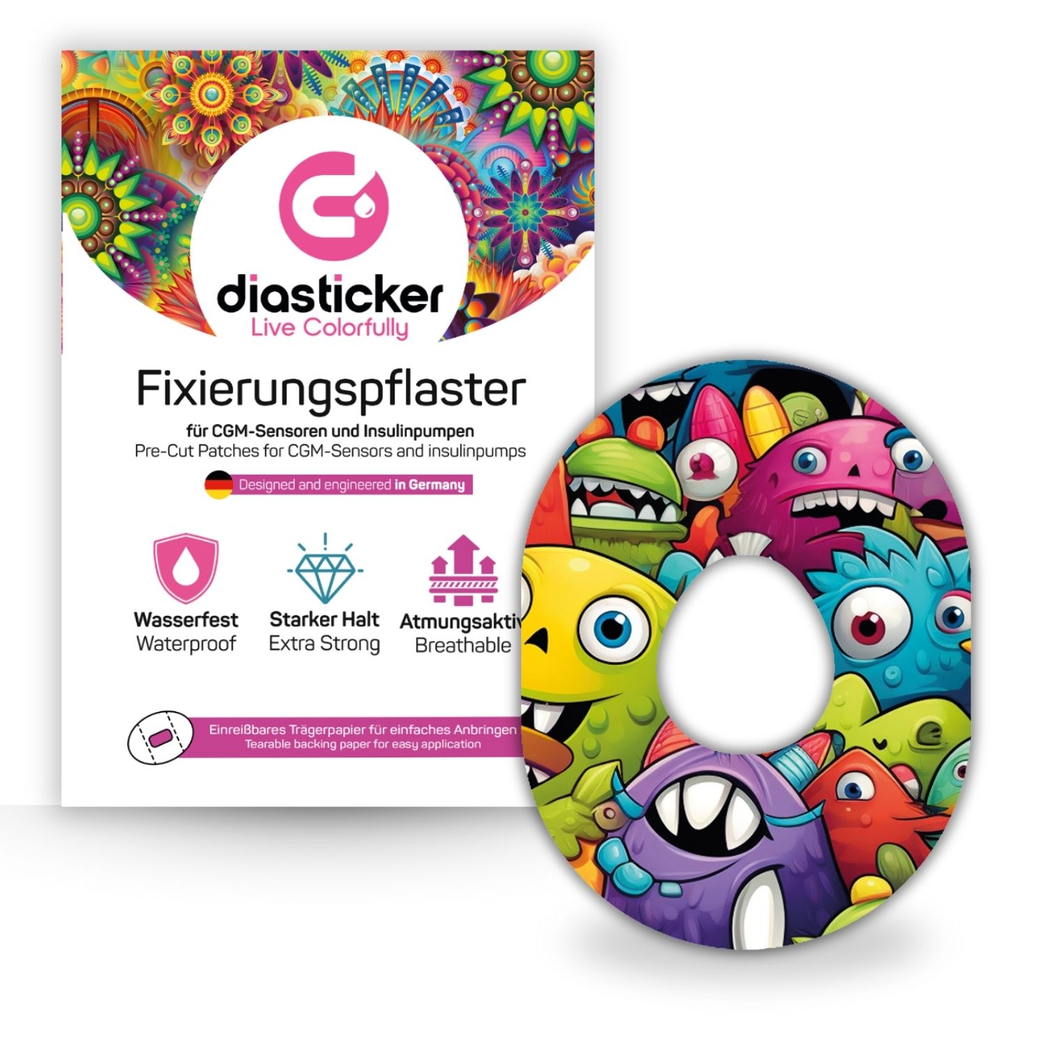 Diasticker® Dexcom G7 Fixiertapes 'Monster-Mania' 5 St
