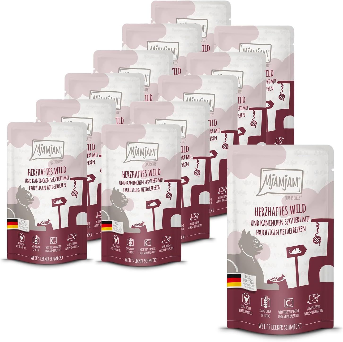 MjAMjAM - Quetschie herzhaftes Wild & Kaninchen mit fruchtigen Heidelbeeren 12x125 g Futter