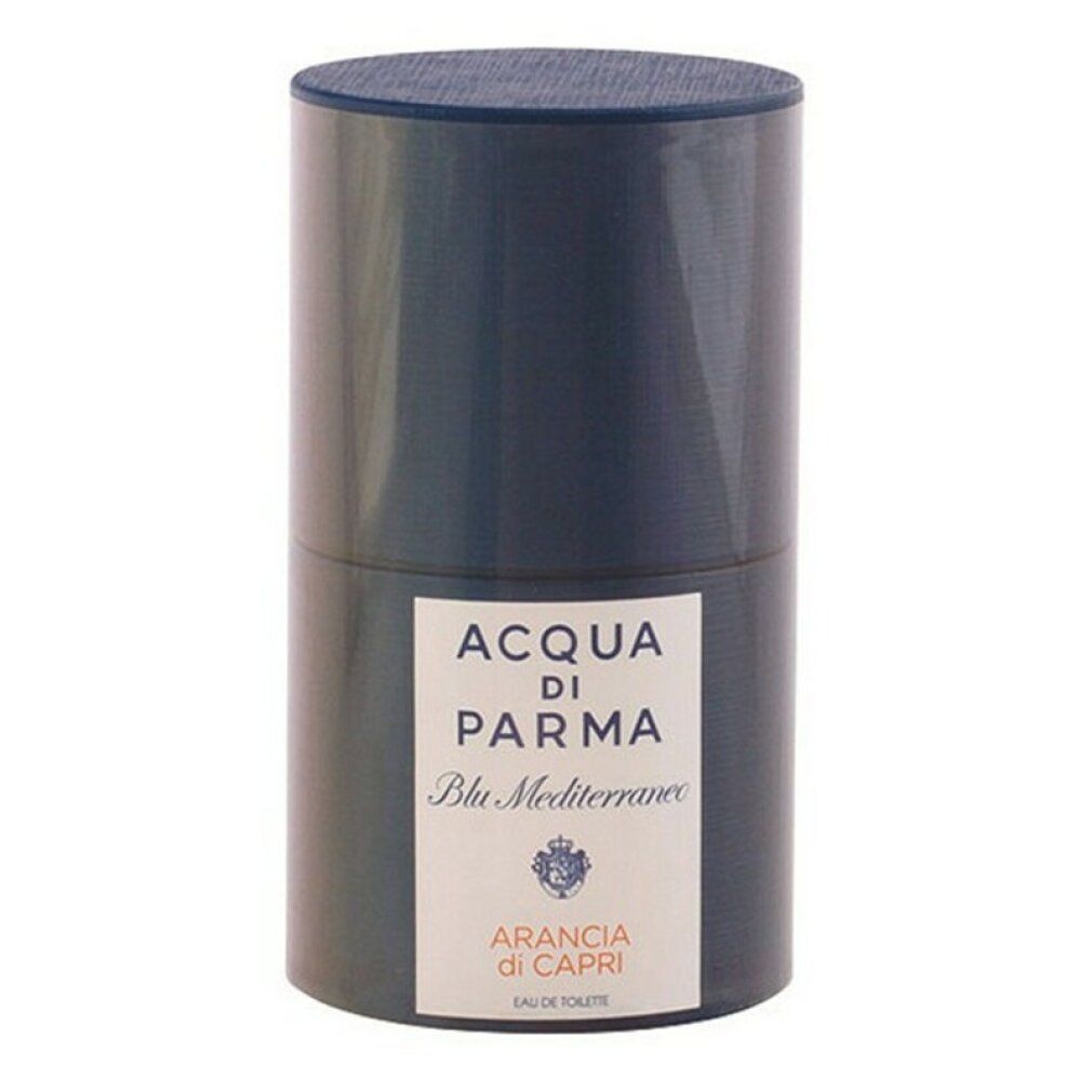 Zylindrische Verpackung. Aufschrift: Acqua di Parma Blu Mediterraneo Arancia di Capri Eau de Toilette.