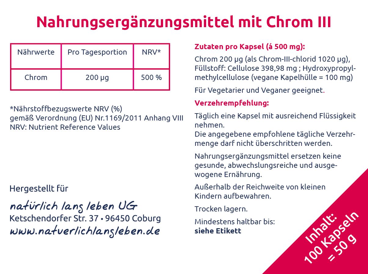 natürlich lang leben Chrom III Kapeln 50 g Kapseln