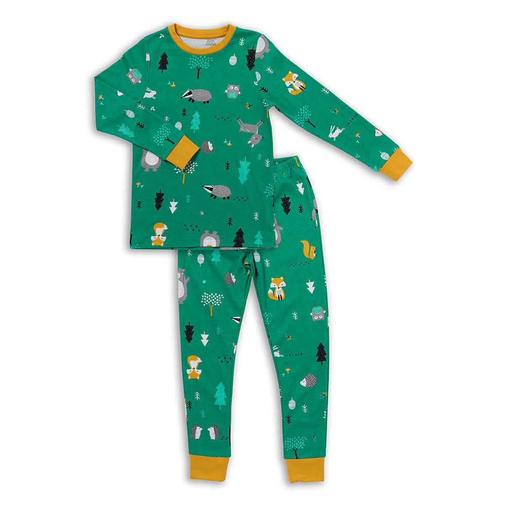 schlummersack Kinder Pyjama 2-teilig aus 100% Bio-Baumwolle Langarm Größe 122 Waldtiere
