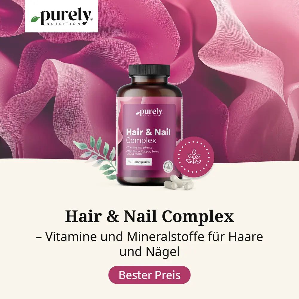 Purely Nutrition Hair & Nail Complex Kapselbehälter mit 60 Kapseln.