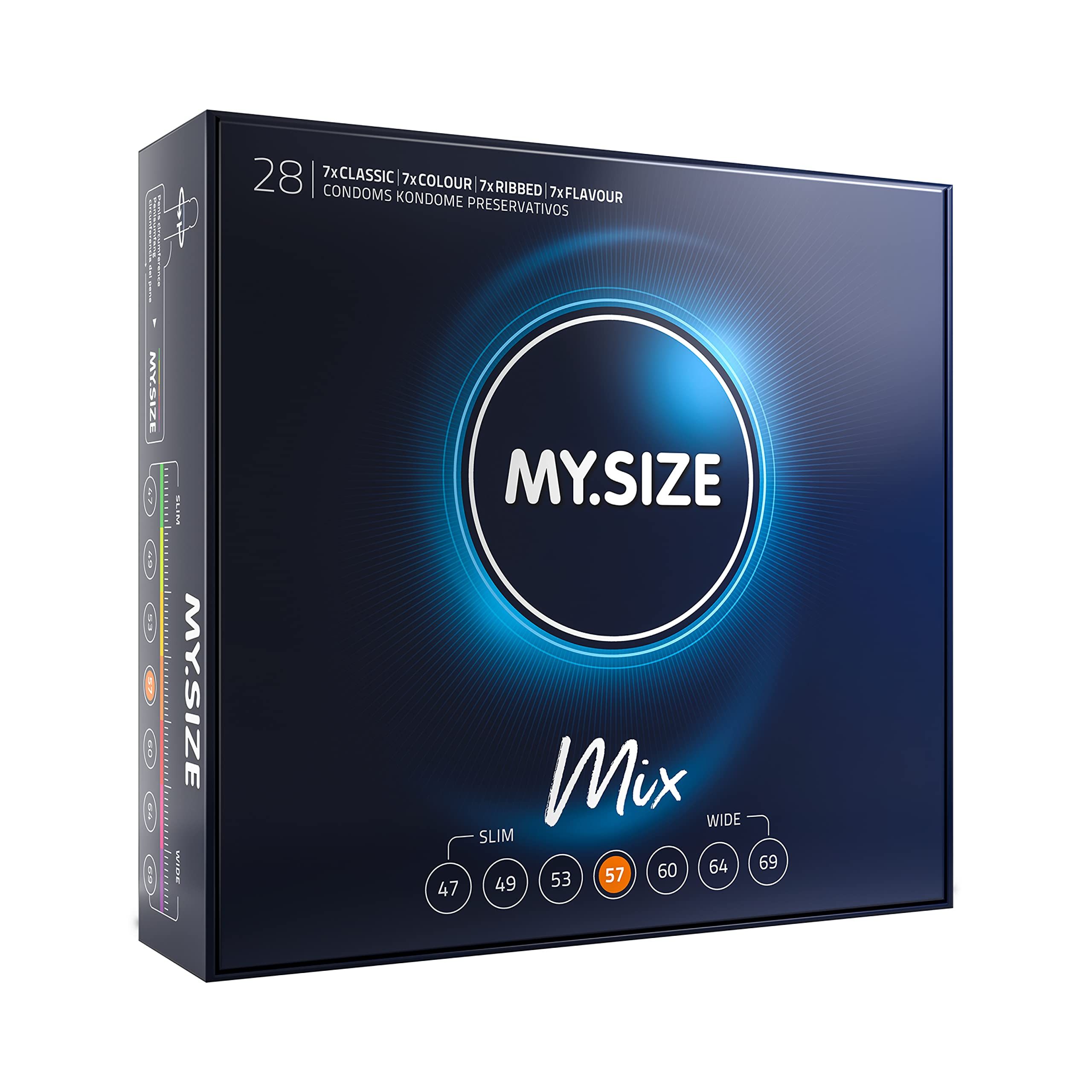 MY.SIZE Mix Kondom-Packung, 28 Stück, Größe 57mm.