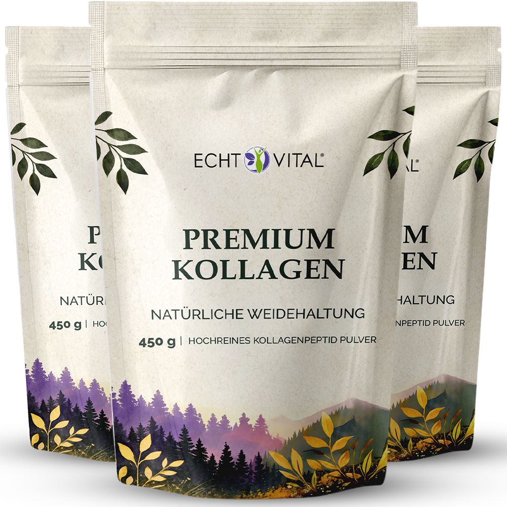Drei Packungen Echt Vital Premium Kollagen Pulver, 450g.