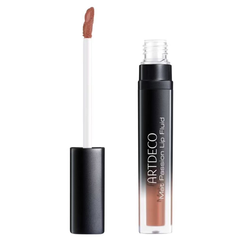 Artdeco Mat Passion Lip Fluid mit Applikator. Schwarzer Deckel, transparente Basis, Produktname sichtbar.