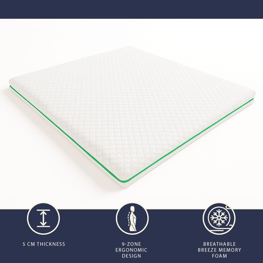 The White Stone Matratzentopper 90x190 aus Memory Foam Breeze mit 9 Zonen | Höhe 5 cm
