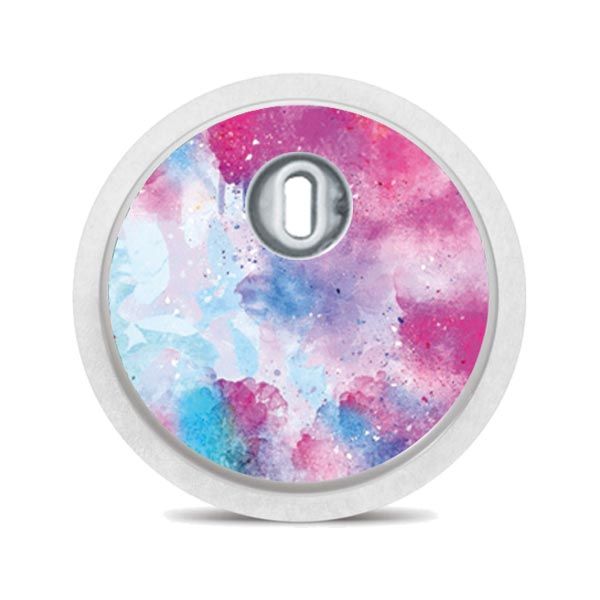 Runder Aufkleber mit Aquarellmuster in Rosa- und Blautönen. Mit Loch.