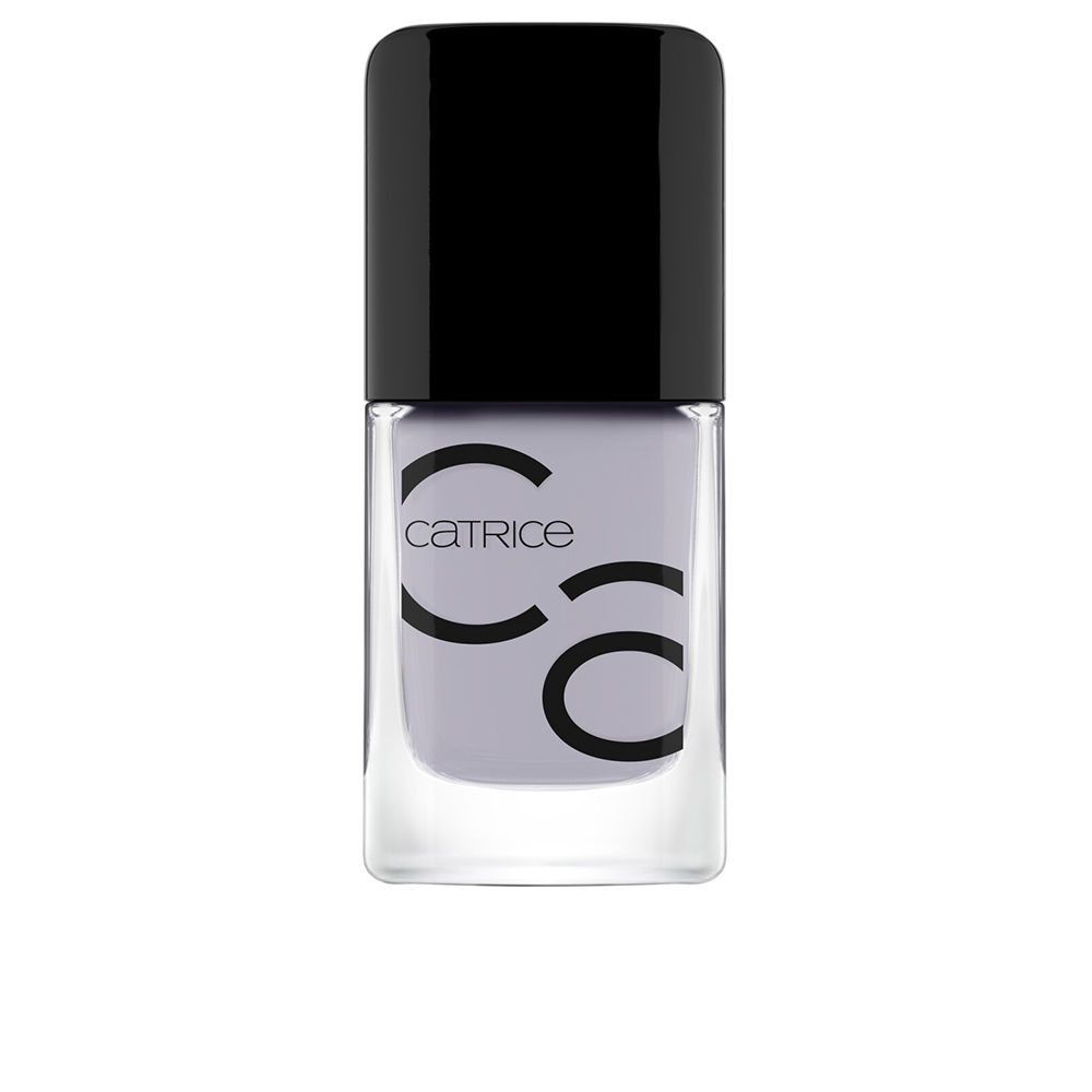 Nagellackflasche mit schwarzem Deckel. Hellvioletter Lack. Aufschrift: Catrice.