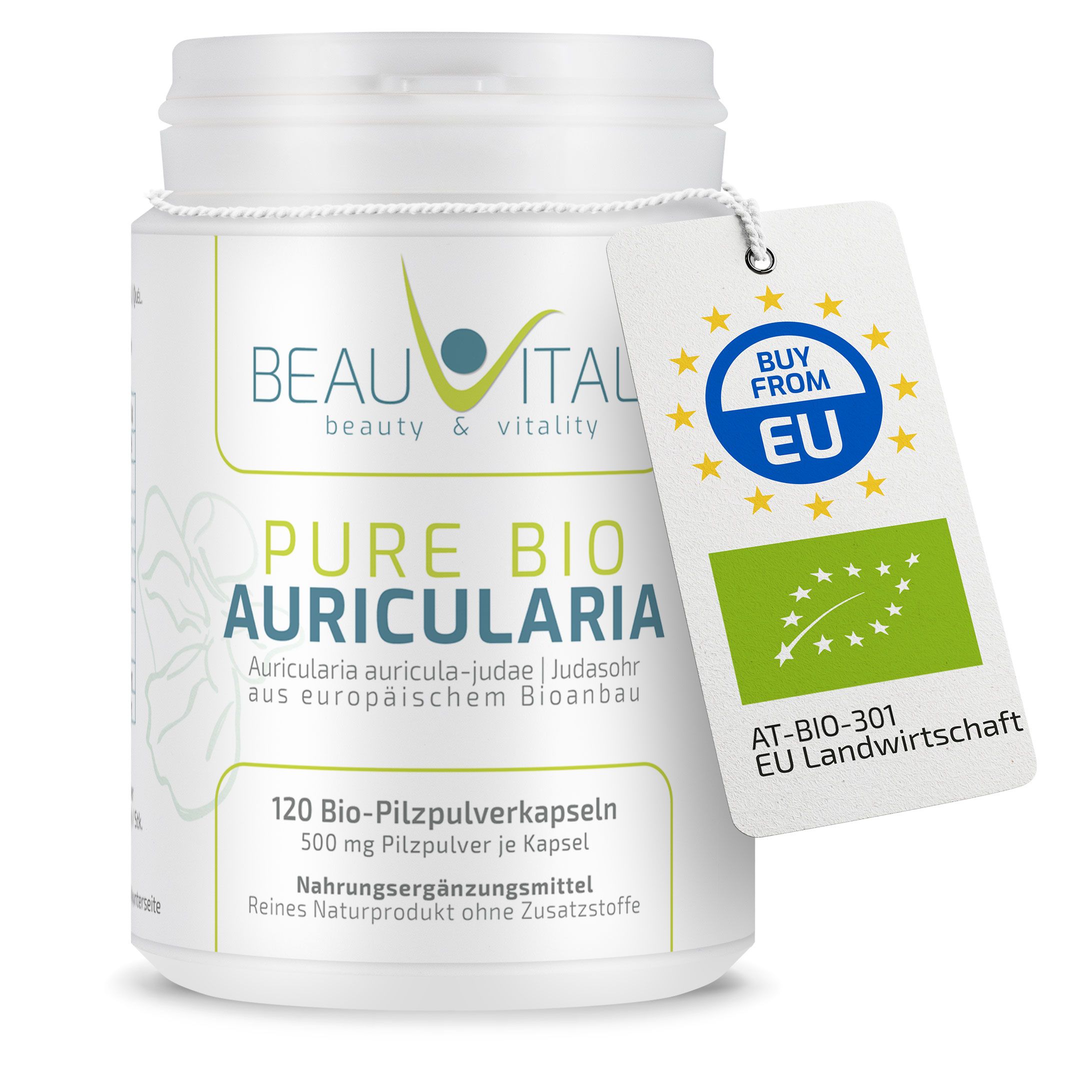 BEAUVITAL® Pure Bio Auricularia Kapseln, Judasohr (Auricularia auricula-judae) aus EU-Anbau