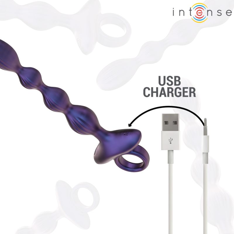 Analplug mit USB-Ladekabel. Lila und transparent. USB-Ladekabel. Marke: Intense.
