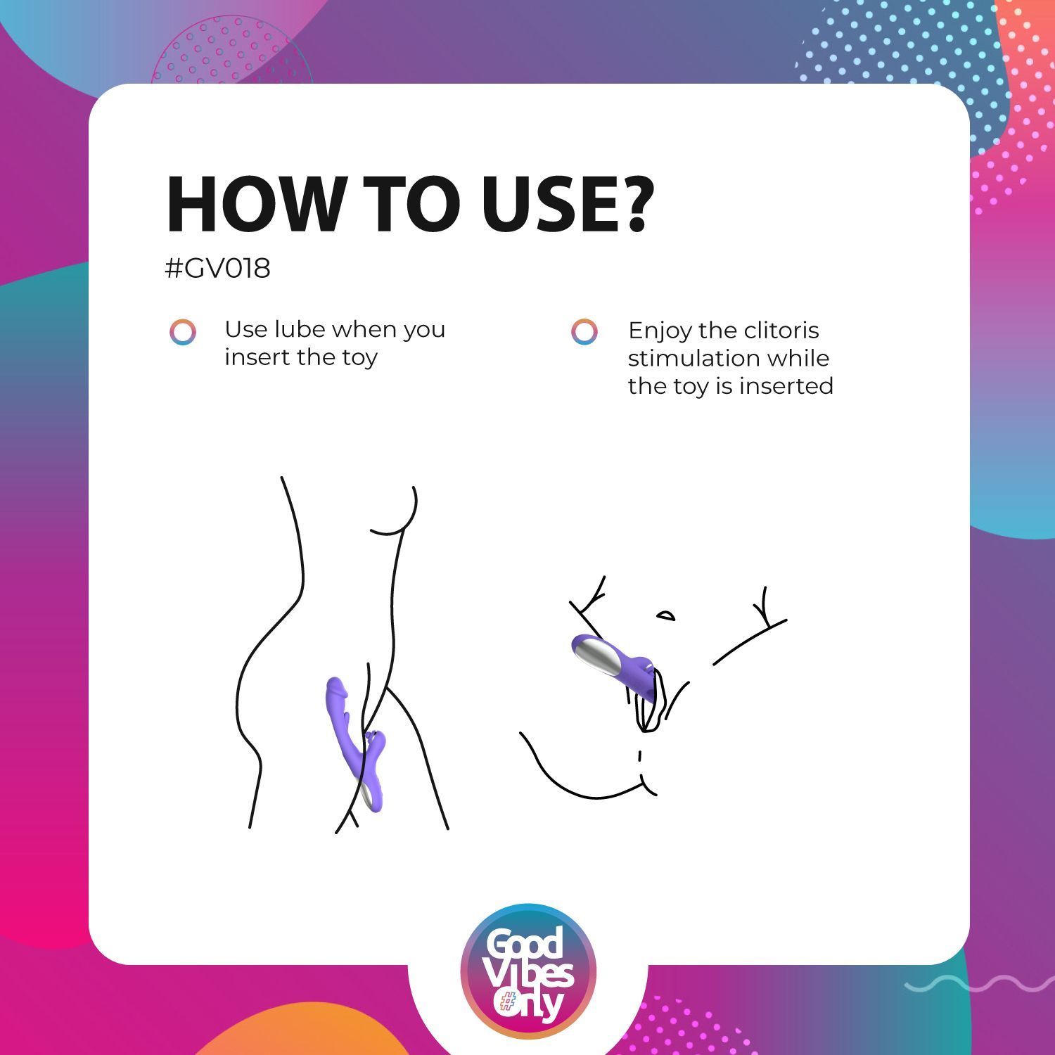 Illustration de l'utilisation du vibrateur. Nom du produit : Good Vibes Only - Tess. Instructions d'utilisation.