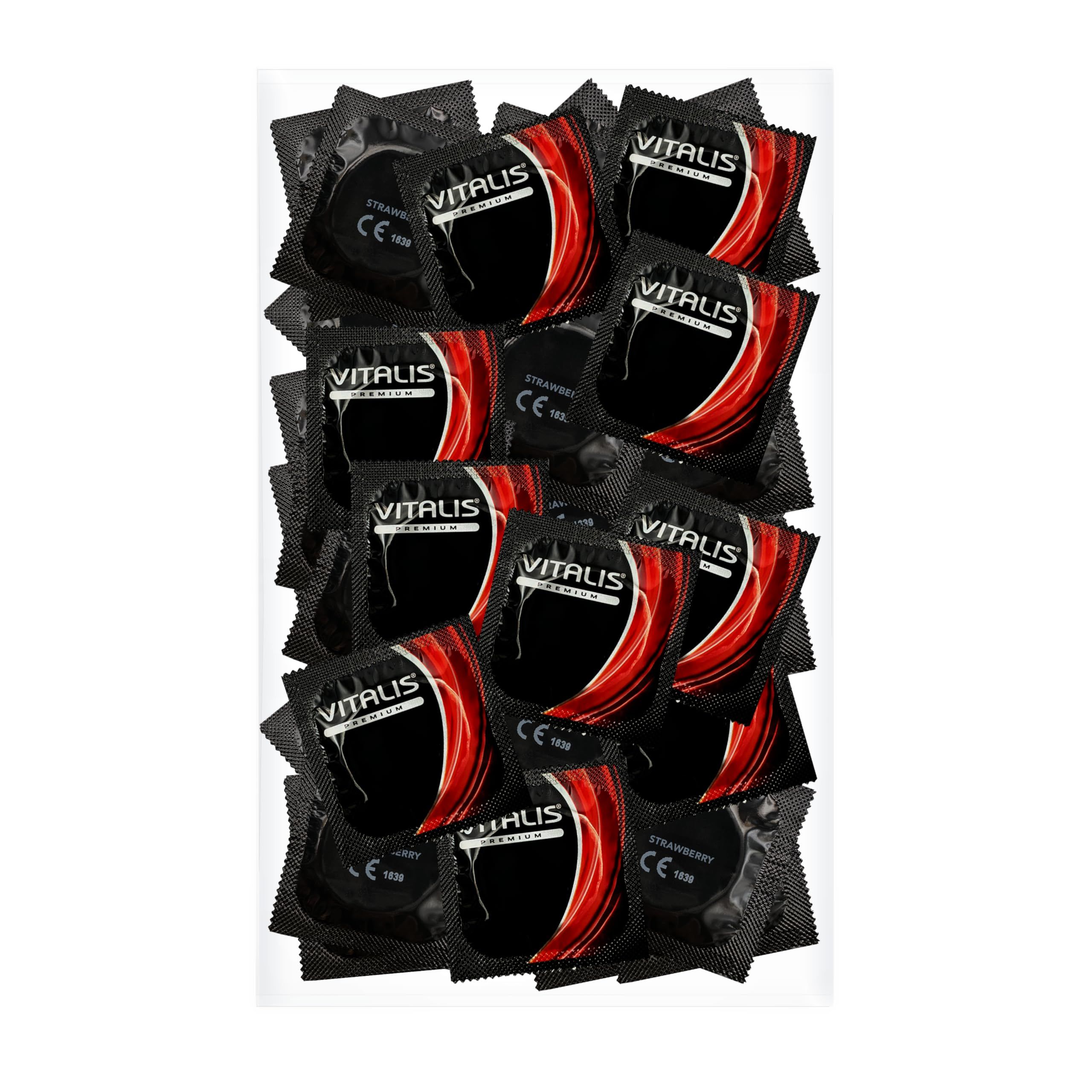 VITALIS PREMIUM Erdbeer-Kondome, 100 Stück. Einzeln verpackt, Naturkautschuklatex.