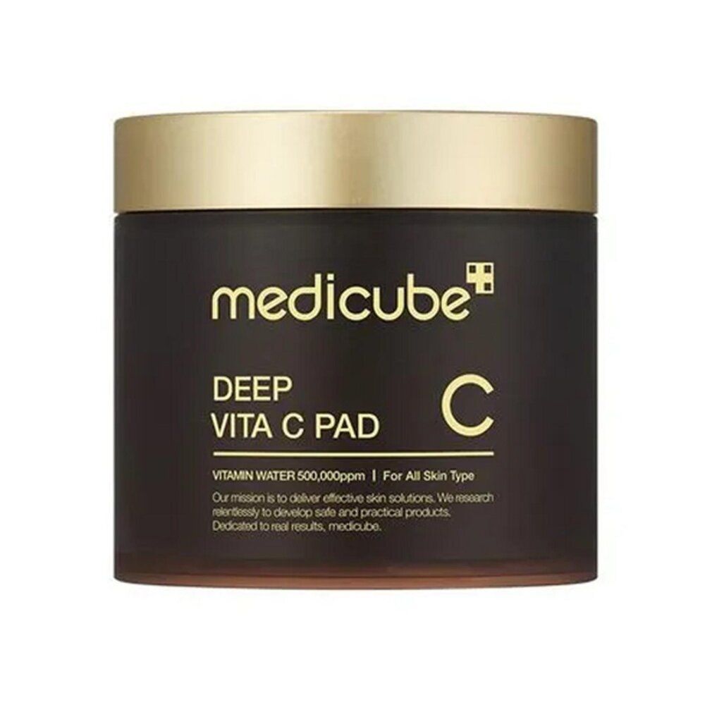 Medicube Deep Vita C Pad Tiegel und Verpackung nebeneinander.