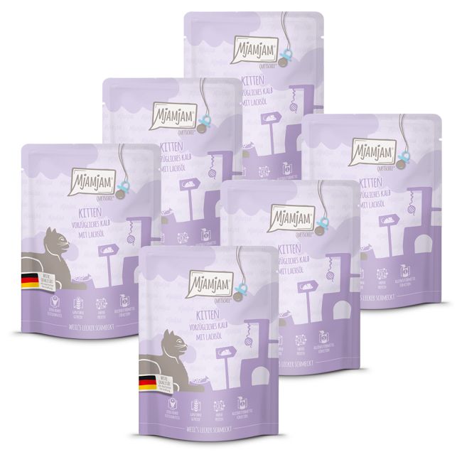 MjAMjAM - Quetschie Kitten vorzügliches Kalb mit Lachsöl 6x300 g Futter