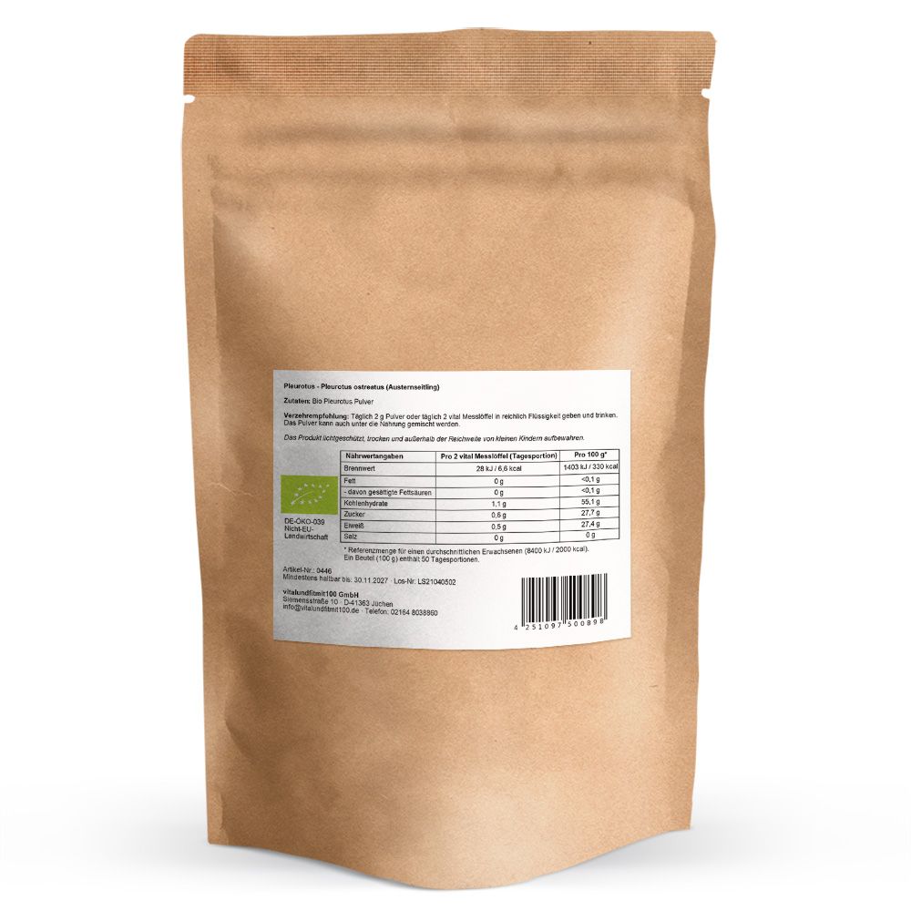 Rückseite eines braunen Beutels. Weißes Etikett mit Nährwertangaben, Barcode und Bio-Siegel.
