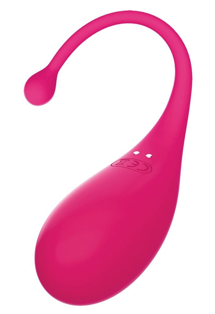 Rosa Ei-förmiges Produkt mit gebogenem Stiel und Kugel. Drei Knöpfe. CE-Kennzeichnung.