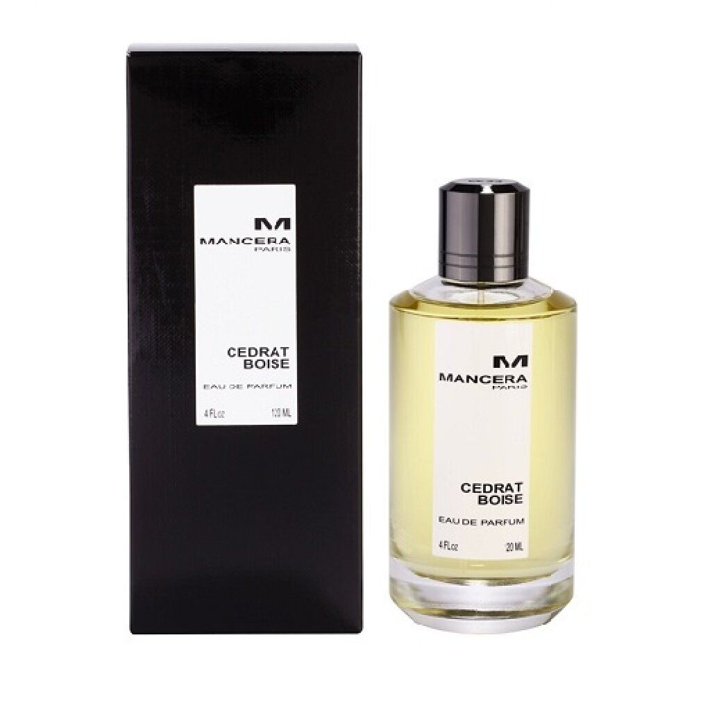 Parfümflasche und schwarze Schachtel. Auf der Flasche steht "Cedrat Boise". Die Schachtel hat das Logo und den Namen der Marke.