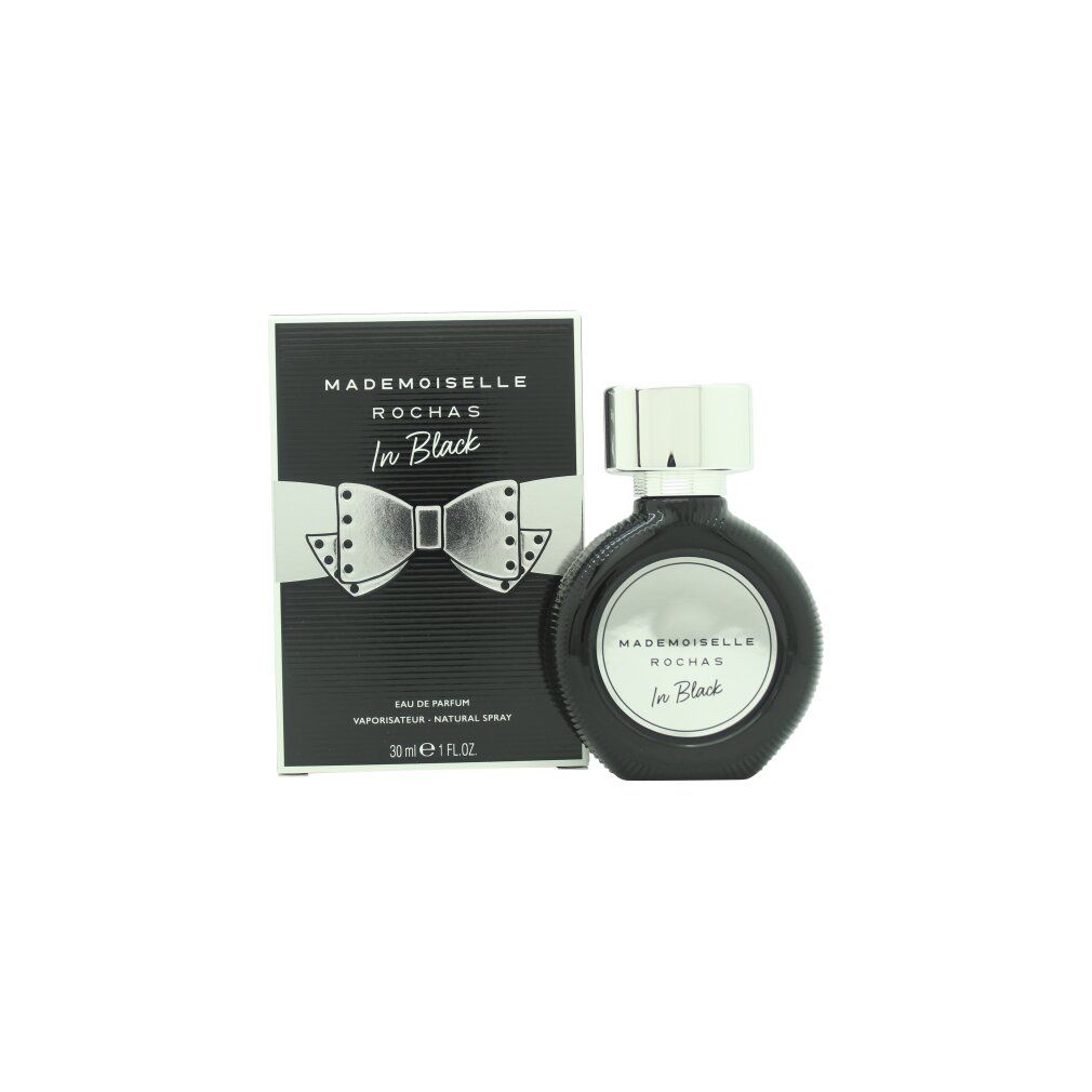 Schwarzer Flakon mit silbernem Verschluss. Schwarze Schachtel mit silberner Schleife. Eau de Parfum, 30 ml.